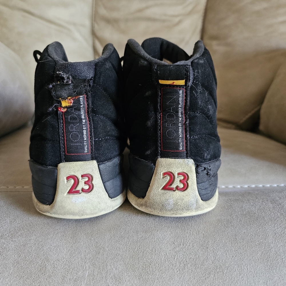 Nike Air Jordan 12 Reverse Taxi  Basketball‎ black sneakers Sz 9.5 - Picture 5 of 11